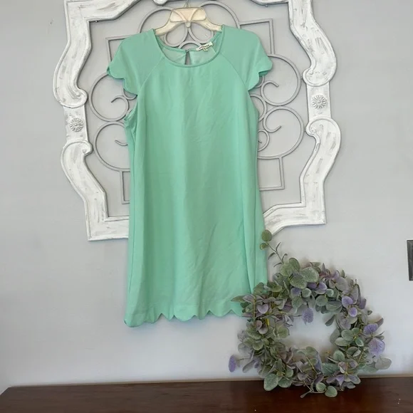 Monteau Mint Green Scalloped Dress Large - Picture 1 of 6